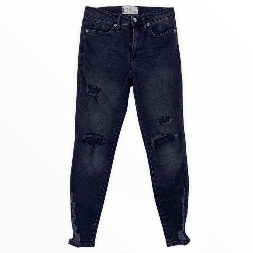 Free People Black Distressed/Ripped/Grunge High Waist Crop Skinny Jeans-26